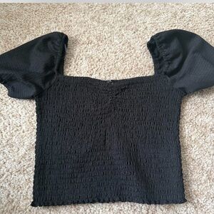 Stradivarius Ribbed Puff Sleeve Top – Black, Size S